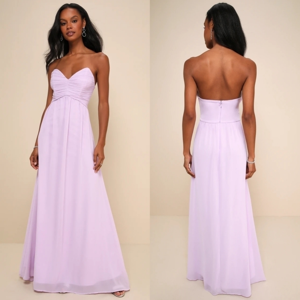 Lulus Delightful Memories Lavender V-Neck Strapless Maxi Dress S Wedding Prom